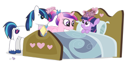 Size: 1500x775 | Tagged: safe, artist:dm29, princess cadance, shining armor, smarty pants, twilight sparkle, alicorn, pony, unicorn, bed, female, filly, foal, male, mare, shiningcadance, shipping, simple background, stallion, straight, teen princess cadance, transparent background, trio