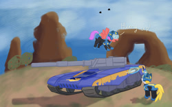 Size: 1133x705 | Tagged: safe, artist:westy543, oc, oc only, pegasus, pony, unicorn, new conglomerate, planetside, vanguard tank, vehicle