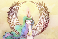 Size: 1500x1000 | Tagged: safe, artist:tenthy, princess celestia, alicorn, pony, eyes closed, female, mare, solo, spread wings, wings