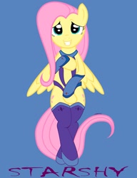 Size: 981x1280 | Tagged: safe, artist:raptorsr, fluttershy, pegasus, pony, semi-anthro, covering, dc comics, embarrassed, female, looking at you, simple background, solo, starfire, starshy, superhero