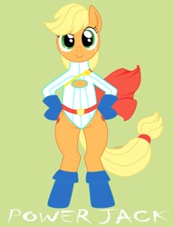 Size: 981x1280 | Tagged: safe, artist:raptorsr, applejack, earth pony, pony, semi-anthro, dc comics, female, looking at you, power girl, simple background, solo, superhero
