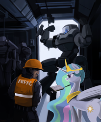 Size: 4000x4864 | Tagged: safe, artist:dimfann, princess celestia, princess luna, human, check, mecha, pen, writing