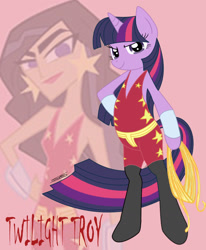 Size: 1053x1280 | Tagged: safe, artist:raptorsr, twilight sparkle, semi-anthro, clothes, costume, dc comics, donna troy, female, super best friends forever, superhero, wonder girl