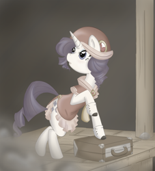 Size: 900x990 | Tagged: safe, artist:bamboodog, rarity, pony, unicorn, clothes, female, flapper, luggage, mare, suitcase