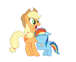 Size: 2500x2064 | Tagged: safe, artist:daydreamsyndrom, applejack, rainbow dash, earth pony, pegasus, pony, cute, dashabetes, female, filly, filly rainbow dash, foal, high res, hug, mare, simple background, surprised, transparent background, vector, younger