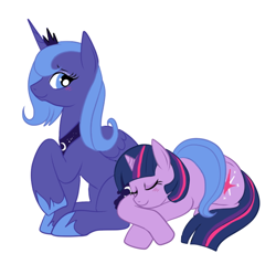 Size: 550x525 | Tagged: safe, artist:lulubell, princess luna, twilight sparkle, alicorn, pony, female, lesbian, s1 luna, shipping, simple background, twiluna, white background