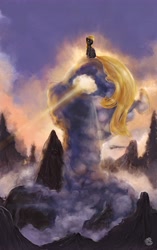 Size: 3500x5557 | Tagged: safe, artist:miradge, derpy hooves, dinky hooves, pegasus, pony, cloud, cloud sculpting, cloudy, duo, epic derpy, female, mare, mother and child, mother and daughter, mountain, parent and child, scenery, sitting