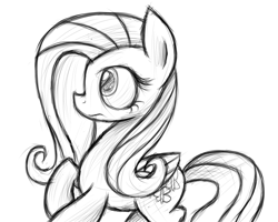 Size: 2000x1600 | Tagged: safe, artist:heavymetalbronyyeah, fluttershy, pegasus, pony, female, mare, monochrome, solo