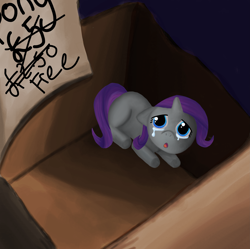 Size: 4951x4929 | Tagged: safe, artist:eumy, rarity, pony, unicorn, absurd resolution, box, bronybait, cardboard box, crying, female, filly, filly rarity, foal, pony in a box, sad, solo, younger