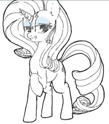 Size: 544x617 | Tagged: safe, artist:yoditax, rarity, pony, unicorn, grin, monochrome, smug, solo