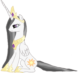 Size: 900x837 | Tagged: safe, artist:gigabowser, princess celestia, alicorn, pony, depressed, depressedia, fanfic, fanfic art, female, gray, gray mane, grey hair, mare, princess, sad, sadlestia, simple background, sitting, solo, straight mane, the death of princess luna, white background