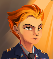 Size: 2000x2239 | Tagged: safe, artist:dimfann, spitfire, human, humanized, portrait, solo, wonderbolts uniform