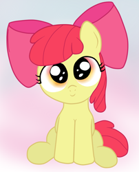 Size: 1554x1924 | Tagged: safe, artist:an-tonio, artist:lord waite, apple bloom, earth pony, pony, adorabloom, colored, cute, daaaaaaaaaaaw, female, filly, gradient background, head tilt, hnnng, looking at you, pink background, simple background, smiling, solo, weapons-grade cute