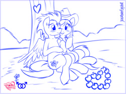 Size: 1427x1070 | Tagged: safe, artist:jcosneverexisted, braeburn, soarin', blushing, gay, hearts and hooves day, male, monochrome, shipping, soarburn, valentine, valentine's day