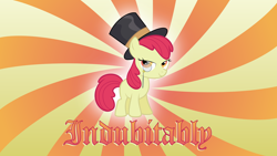 Size: 3840x2160 | Tagged: safe, artist:baumkuchenpony, apple bloom, earth pony, pony, abstract background, female, filly, hat, high res, monocle, solo, top hat, wallpaper