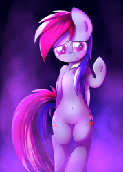 Size: 2500x3500 | Tagged: safe, artist:heavymetalbronyyeah, rainbow dash, pegasus, pony, semi-anthro, abstract background, backwards cutie mark, belly button, bipedal, blushing, both cutie marks, cute, female, mare, raised hoof, smiling, solo, standing, underhoof, waving