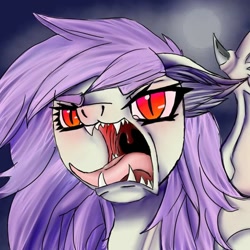 Size: 720x720 | Tagged: safe, artist:brainiac, fluttershy, bat pony, pony, commission, fangs, flutterbat, race swap, scary, solo