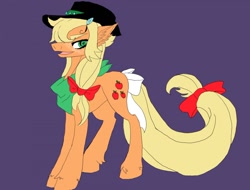 Size: 1280x973 | Tagged: safe, artist:brainiac, applejack, earth pony, pony, alternate universe, canterlot tales, concept art, implied lesbian, implied rarijack, implied shipping, neckerchief, solo, swirly eyes, tail bow, unshorn fetlocks