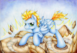 Size: 3490x2400 | Tagged: safe, artist:evomanaphy, oc, oc only, oc:skybolt, pegasus, pony, colored pencil drawing, solo, traditional art