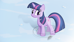 Size: 1920x1080 | Tagged: safe, artist:stinkehund, twilight sparkle, unicorn twilight, pony, unicorn, at-at, confused, crossover, cute, female, frown, giant pony, giantess, looking down, macro, mare, snow, snowspeeder, solo, star wars, walker, wallpaper, wat, worried
