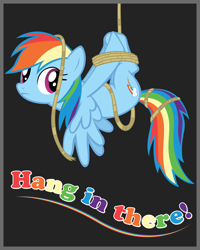 Size: 4000x5000 | Tagged: safe, artist:stinkehund, rainbow dash, pegasus, pony, absurd resolution, bondage, female, hang in there, mare, motivation, poster, rope, solo, tied up, upside down