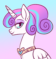 Size: 650x686 | Tagged: safe, artist:lulubell, derpibooru import, princess flurry heart, alicorn, pony, spoiler:s06, alternate hairstyle, bust, ear piercing, earring, eyeshadow, female, jewelry, lidded eyes, looking at you, makeup, mare, older, piercing, ponytail, portrait, smiling, solo