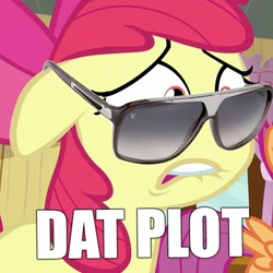 Size: 715x715 | Tagged: safe, edit, edited screencap, screencap, apple bloom, scootaloo, earth pony, pegasus, pony, dat butt, female, filly, floppy ears, image macro, lip bite, meme, reaction image, solo focus, sunglasses