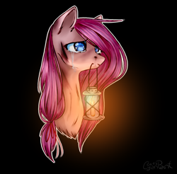 Size: 937x923 | Tagged: safe, artist:wolfchen999, derpibooru import, pinkie pie, earth pony, pony, fanfic:silent ponyville, blood, bust, crying, female, lantern, mare, mouth hold, pinkamena diane pie, silent hill, solo