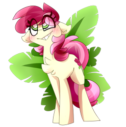 Size: 2375x2400 | Tagged: safe, artist:nekosnicker, derpibooru import, roseluck, earth pony, pony, blushing, chest fluff, cute, female, floppy ears, leaves, mare, simple background, smiling, solo, transparent background