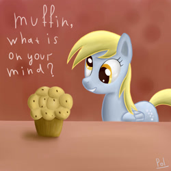 Size: 2000x2000 | Tagged: dead source, safe, artist:polkin, derpy hooves, pegasus, pony, female, high res, mare, muffin, solo