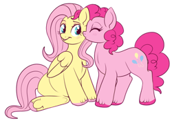 Size: 654x466 | Tagged: safe, artist:lulubell, fluttershy, pinkie pie, earth pony, pegasus, pony, female, flutterpie, lesbian, shipping, simple background, transparent background