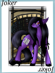 Size: 891x1174 | Tagged: safe, artist:brainiac, oc, oc only, oc:brainiac, earth pony, pony, full body, joker, library, long hair, male, playing card, solo, stallion