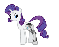 Size: 1055x841 | Tagged: safe, artist:elslowmo, rarity, cyborg, pony, unicorn, amputee, female, mare, prosthetic leg, prosthetic limb, prosthetics, simple background, solo, transparent background