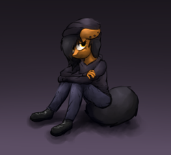 Size: 1280x1160 | Tagged: safe, artist:marsminer, oc, oc only, oc:venus spring, anthro, clothes, ear piercing, emo, female, looking at you, piercing, sitting, solo