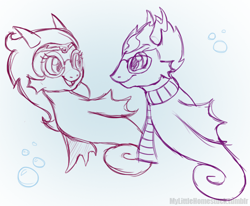 Size: 500x412 | Tagged: safe, artist:mylittlehomestuck, sea pony, eridan ampora, feferi peixes, homestuck, seaponified, species swap