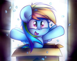 Size: 2000x1600 | Tagged: safe, artist:heavymetalbronyyeah, rainbow dash, pegasus, pony, box, cute, dashabetes, female, happy, looking at you, mare, open mouth, pony in a box, solo, weapons-grade cute