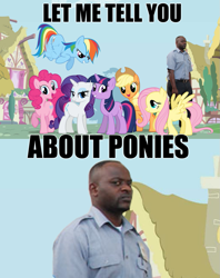 Size: 811x1023 | Tagged: safe, edit, edited screencap, screencap, applejack, fluttershy, pinkie pie, rainbow dash, rarity, twilight sparkle, unicorn twilight, earth pony, human, pegasus, pony, unicorn, female, homestuck, image macro, lemme tellya, male, man, mane six, mare, meme, pose as a team