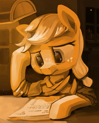 Size: 2500x3113 | Tagged: safe, artist:dimfann, applejack, earth pony, pony, female, mare, monochrome, solo