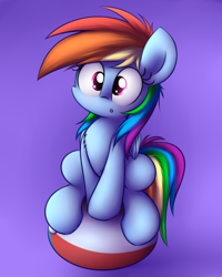 Size: 2000x2500 | Tagged: safe, artist:heavymetalbronyyeah, rainbow dash, pegasus, pony, :o, ball, chest fluff, cute, female, looking at you, open mouth, sitting, solo