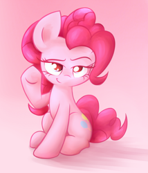 Size: 3000x3500 | Tagged: safe, artist:heavymetalbronyyeah, pinkie pie, earth pony, pony, bedroom eyes, cute, diapinkes, female, high res, mare, raised eyebrow, sitting, smiling, smug, solo, underhoof, waving