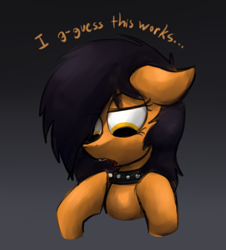 Size: 1280x1419 | Tagged: safe, artist:marsminer, oc, oc only, oc:venus spring, pony, unicorn, bust, choker, dialogue, emo, floppy ears, gradient background, lidded eyes, looking down, open mouth, solo, spiked choker