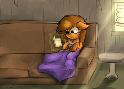 Size: 1280x919 | Tagged: safe, artist:marsminer, oc, oc only, oc:venus spring, blanket, happy, reading, relaxing, smiling