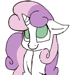 Size: 140x148 | Tagged: safe, artist:yoditax, sweetie belle, pony, unicorn, blank flank, female, filly, flockdraw, green eyes, no pupils, simple background, smiling, solo, two toned mane, two toned tail, white background, white coat