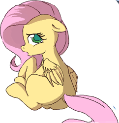 Size: 297x307 | Tagged: safe, artist:yoditax, fluttershy, pegasus, pony, female, flockdraw, looking at you, looking back, looking back at you, mare, missing cutie mark, open mouth, pink mane, pink tail, raised hoof, simple background, white background, wings, yellow coat