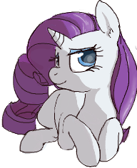 Size: 192x236 | Tagged: safe, artist:yoditax, rarity, pony, unicorn, curly tail, ear fluff, female, flockdraw, lidded eyes, looking at you, mare, prone, purple mane, purple tail, simple background, smiling, white background, white coat