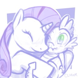 Size: 500x500 | Tagged: safe, artist:clorin spats, rarity, spike, dragon, pony, unicorn, abstract background, female, hug, interspecies, male, mare, shipping, sparity, spikelove, straight