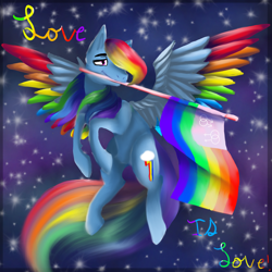 Size: 1730x1730 | Tagged: safe, artist:brainiac, rainbow dash, pegasus, pony, female, full body, gay pride, gay pride flag, icon, lesbian, love is love, night scene, pride, rainbow, solo