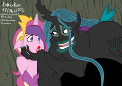 Size: 606x432 | Tagged: safe, artist:deep-in-the-hive, princess cadance, queen chrysalis, changeling, changeling queen, ariel, ask trumblr, cosplay, crossover, disney, disney princess, parody, the little mermaid, ursula