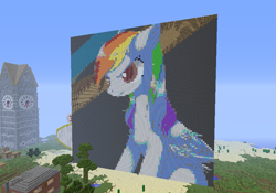 Size: 917x643 | Tagged: safe, artist:cyrix-s, rainbow dash, pegasus, pony, female, mare, minecraft, minecraft pixel art, pixel art, sitting, solo