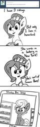 Size: 580x1817 | Tagged: safe, artist:tjpones, oc, oc only, oc:brownie bun, oc:sticky bun, horse wife, ask, cinnamon bun, monochrome, photo, tumblr